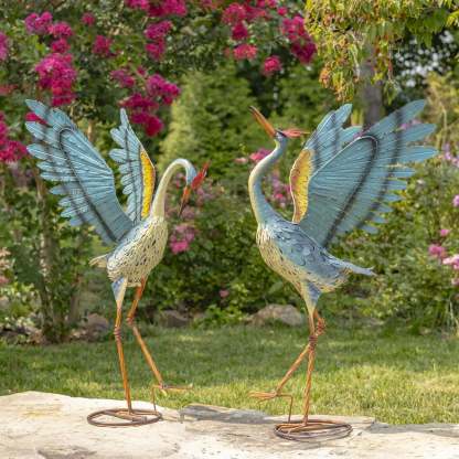 Set of 2 Large/Small Iron Dancing Cranes
