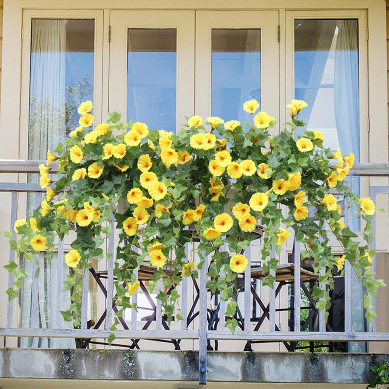 Artificial Hanging Flowers Morning Glory Bush 2pcs