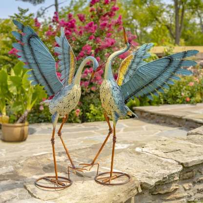Set of 2 Large/Small Iron Dancing Cranes