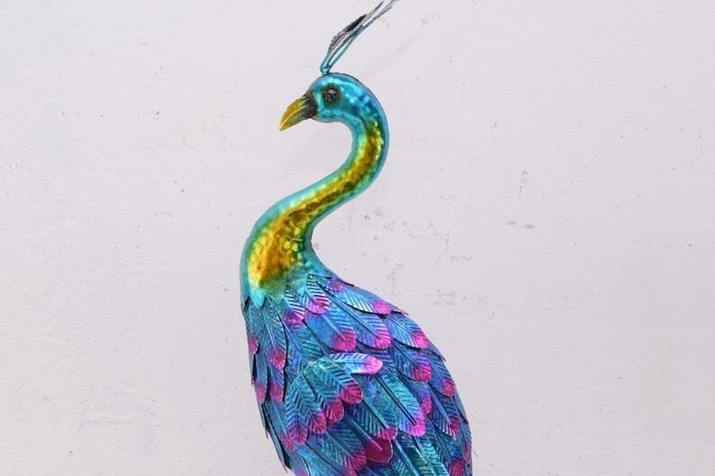 LARGE Iron Colorful Peacock  - Nice Detail and Beautiful Colours - Amazing Metal Statue for Garden