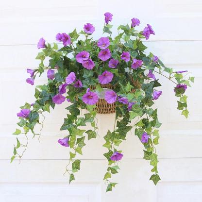 Artificial Hanging Flowers Morning Glory Bush 2pcs