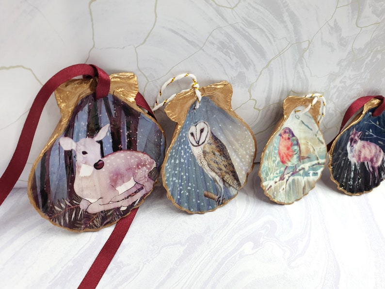 Handmade Christmas ornaments  woodland ornaments  shell image 8