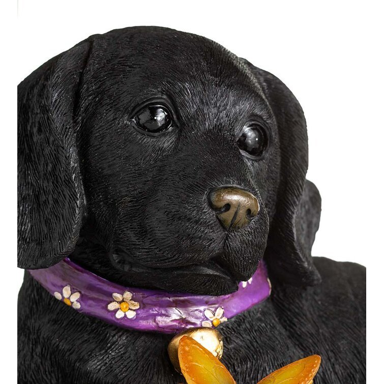Labrador Retriever Puppy Statue with Solar Butterfly