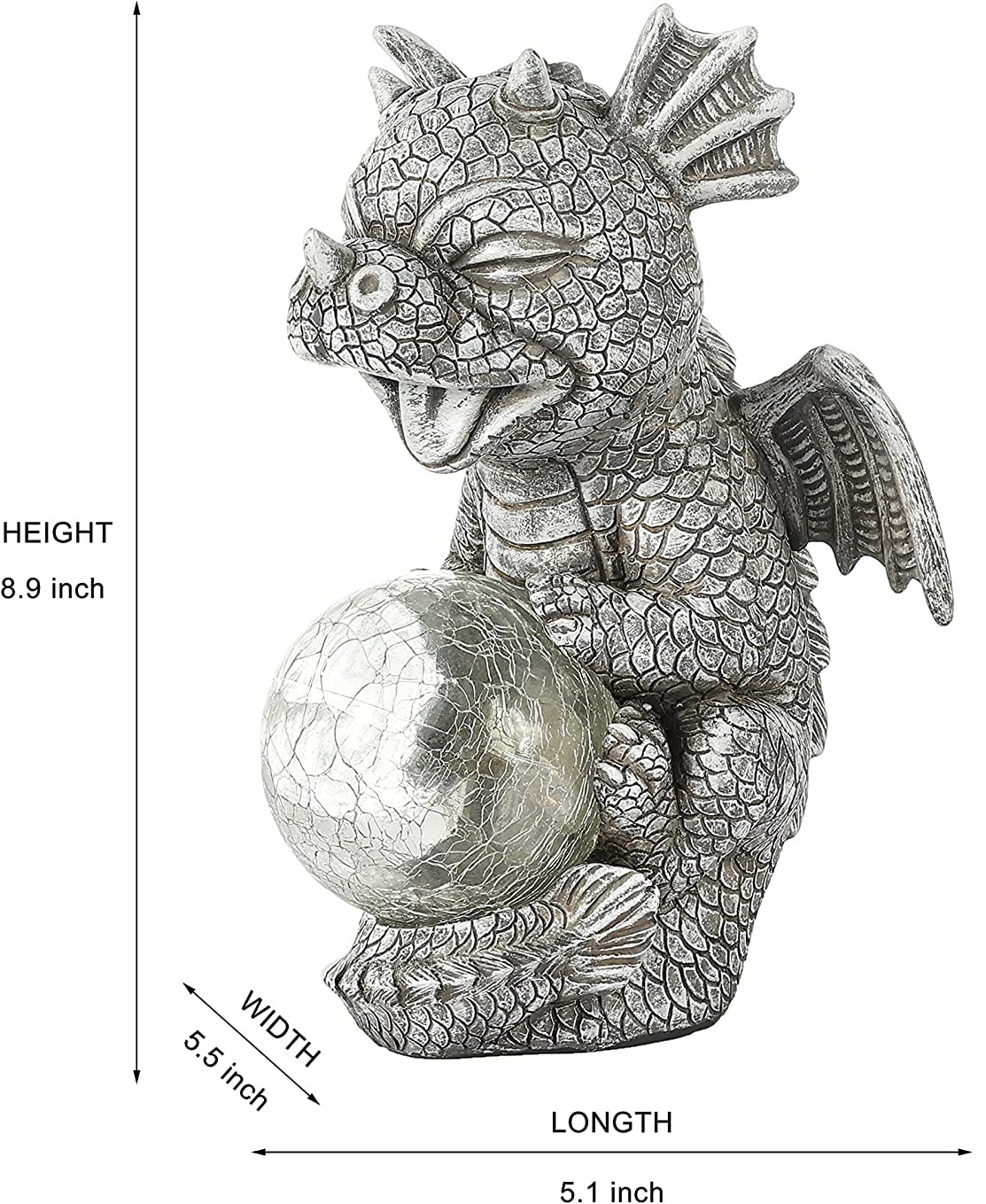 Garden Dragon Statues - Adorable Baby Resin Dragon Figurines, Holding Magic Orb with Solar LED Lights, Outdoor Spring Decorations for Patio Yard Lawn Porch, Ornament Gift