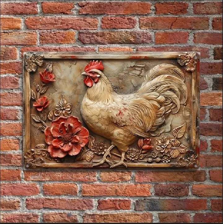 Vintage Chicken & Fresh Eggs Metal Sign