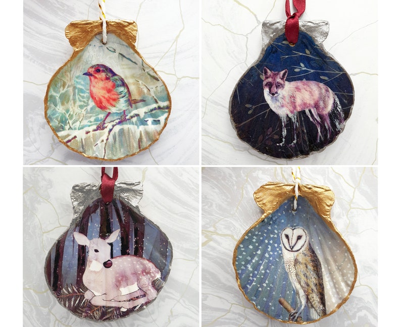 Handmade Christmas ornaments  woodland ornaments  shell image 2