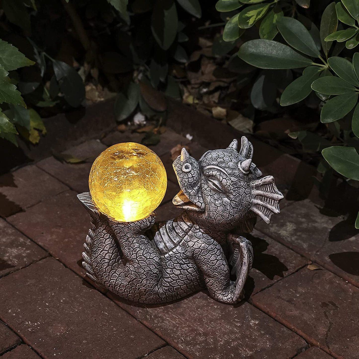 Garden Dragon Statues - Adorable Baby Resin Dragon Figurines, Holding Magic Orb with Solar LED Lights, Outdoor Spring Decorations for Patio Yard Lawn Porch, Ornament Gift