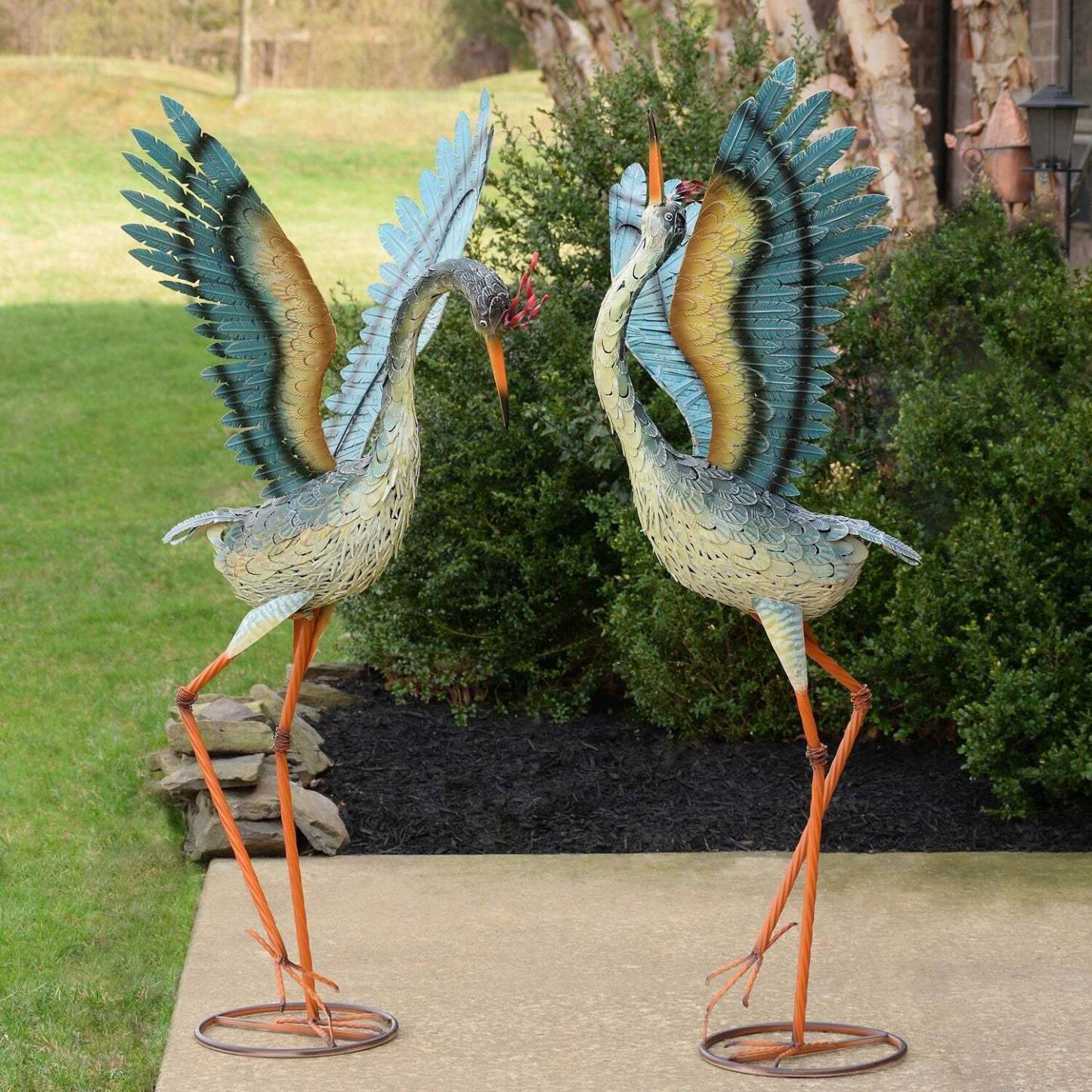Set of 2 Large/Small Iron Dancing Cranes