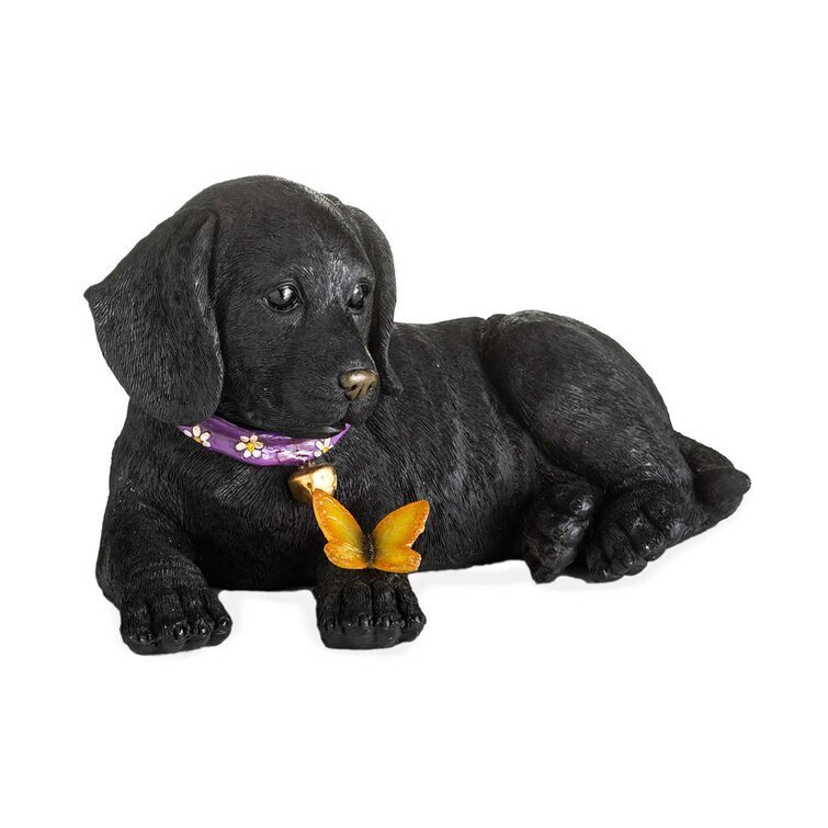 Labrador Retriever Puppy Statue with Solar Butterfly