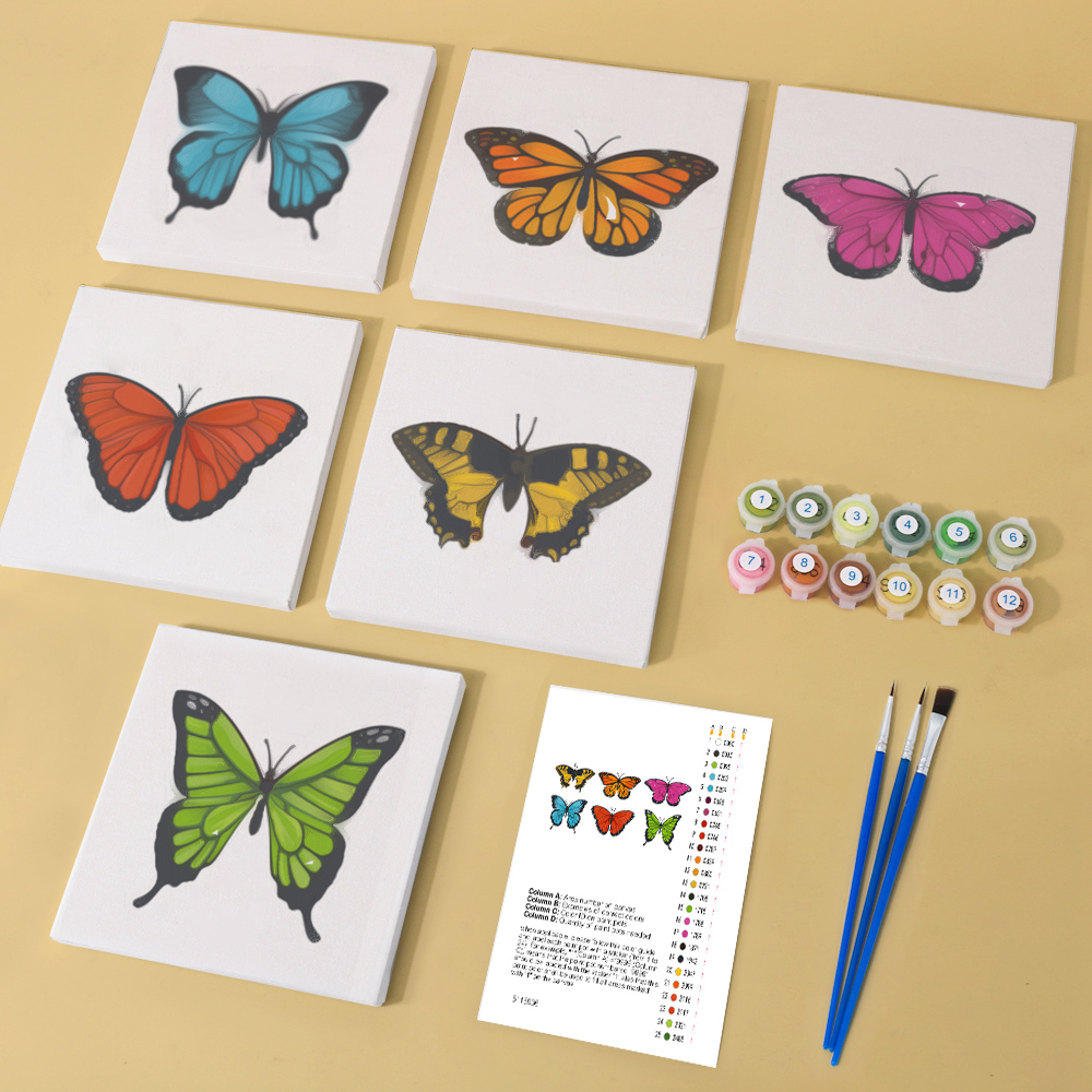 6 pieces, beautiful butterfly accessory digital mini painting set, 15x15cm/5.9x5.9 inches, handmade for home leisure, perfect gift for family and friends.