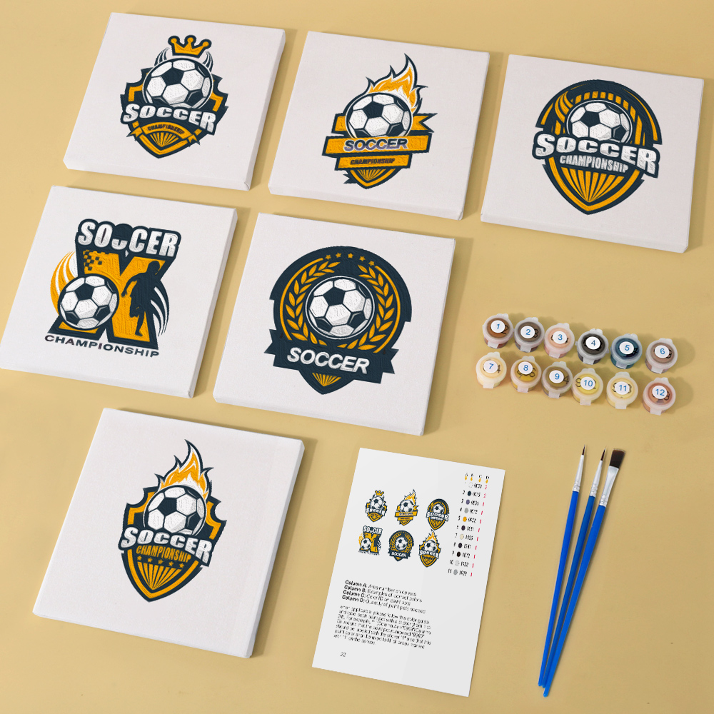 6 pieces, cool football accessory digital mini painted set, 15x15cm/5.9x5.9 inches, handmade for home leisure, perfect gift for family and friends.