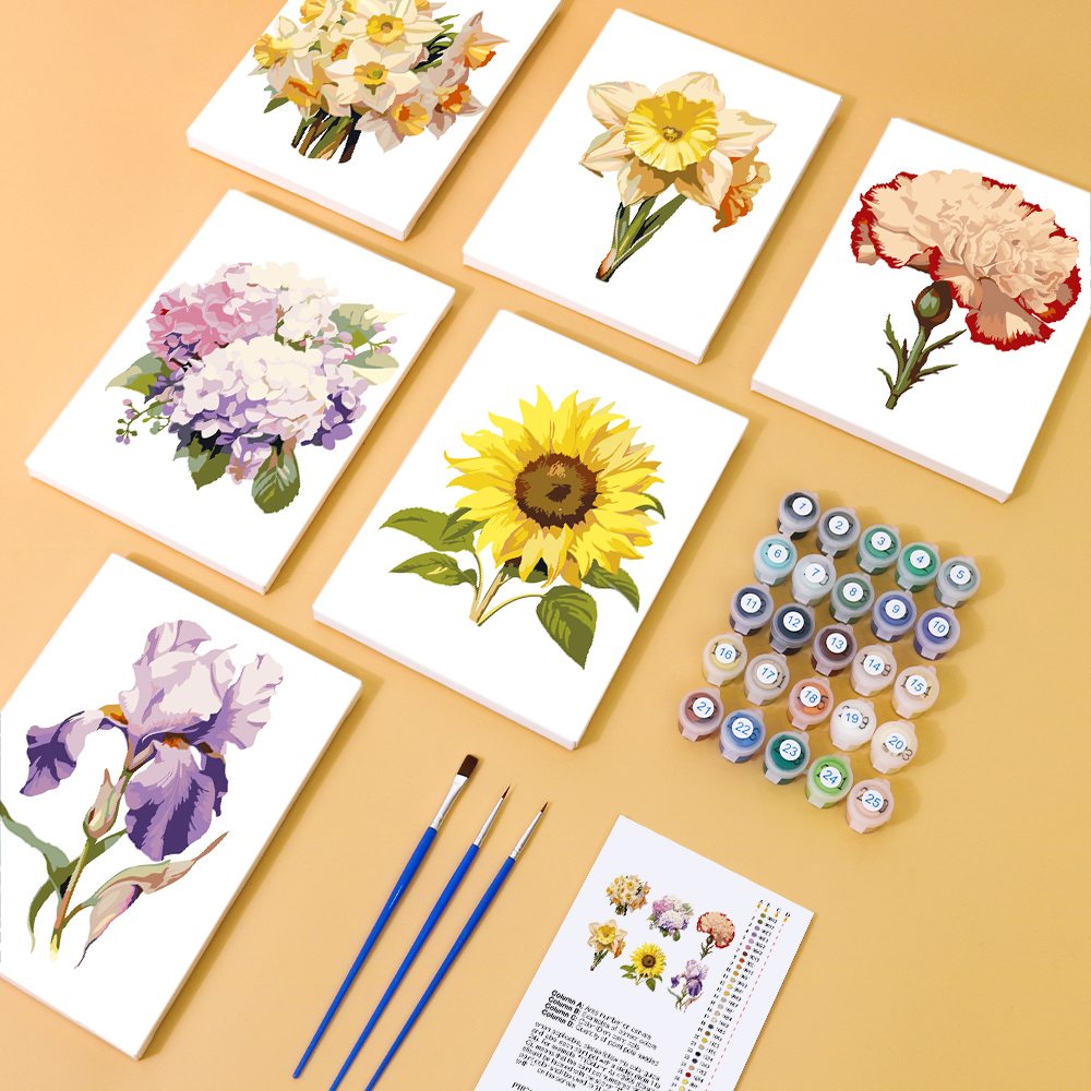 6 pieces, flower mini digital painting set, 15x20cm/5.9x7.8 inches, handmade, suitable for family leisure, is the perfect gift for family and friends.