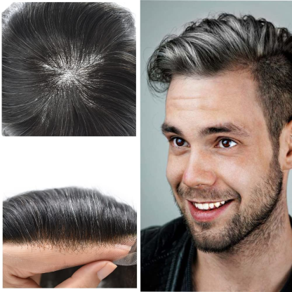Swiss Lace Hairpieces Brethable Durable Lace Bleached Knots Super Soft Mens Wig
