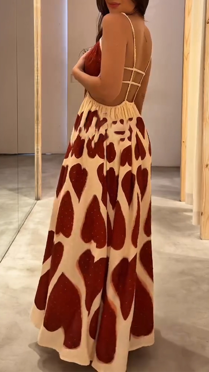 Ladies' Suspender Heart-shaped Printed Hollow Elegant Casual Dress