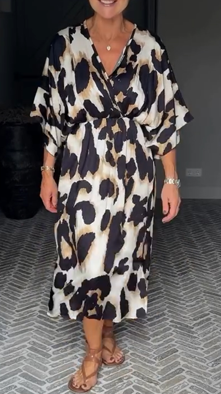 Women's V-neck Printed Loose Casual Dress