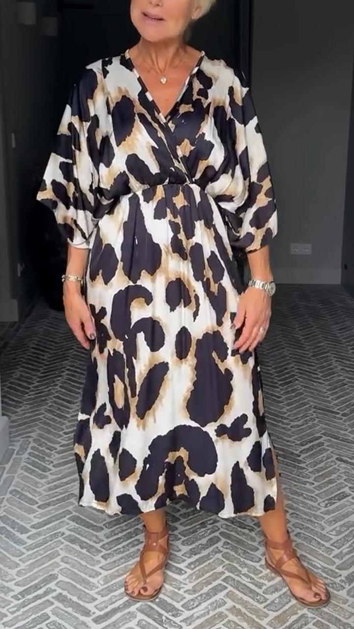 Women's V-neck Printed Loose Casual Dress