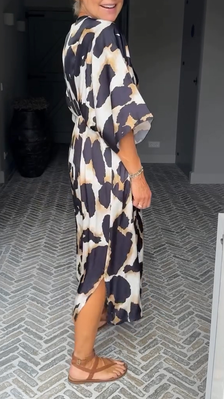 Women's V-neck Printed Loose Casual Dress