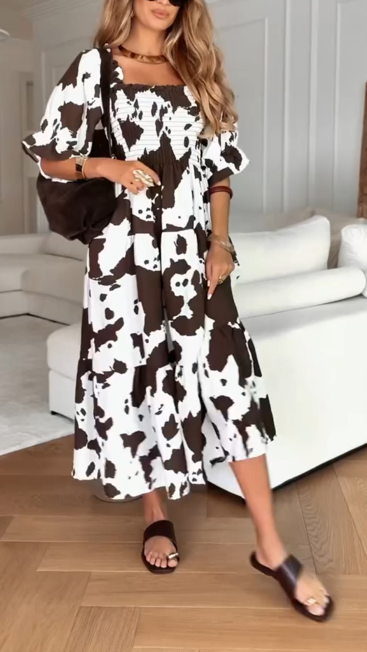 Ladies' Square Collar Printed Casual Dress