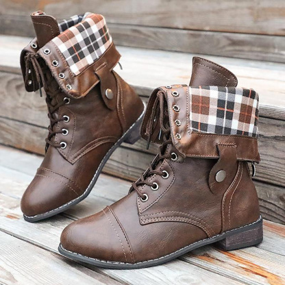 New Women's Round Toe High Flat Heel Martin Boots Flat Heel