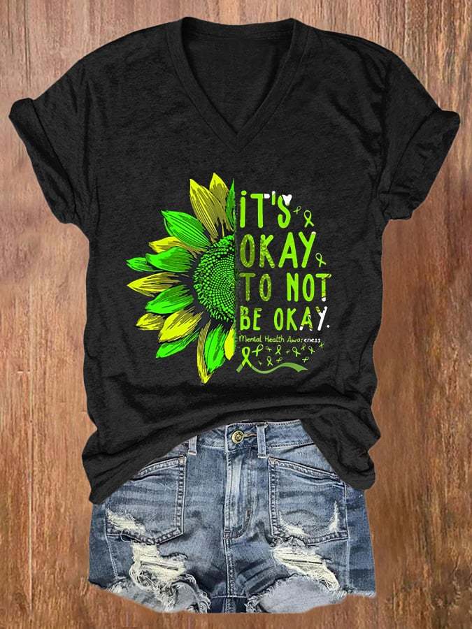 Women's It's Okay To Not Be Okay Print Casual T-Shirt