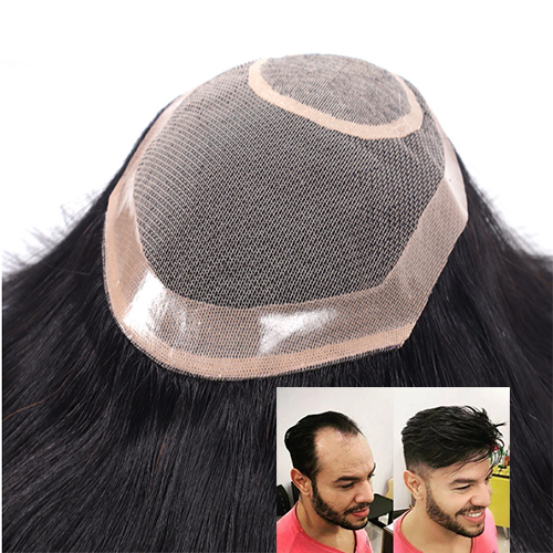 Natural Original Human Hair Patch Breathable and Comfortable with NPU Edge Fully Hand-Tied, for Men and Women