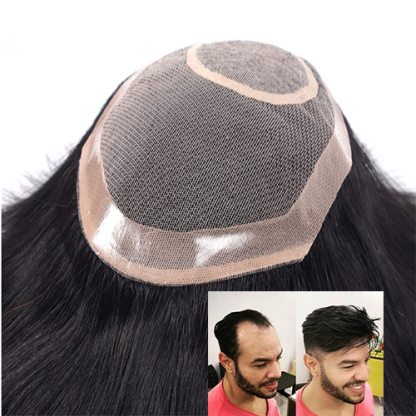 Natural Original Human Hair Patch Breathable and Comfortable with NPU Edge Fully Hand-Tied, for Men and Women