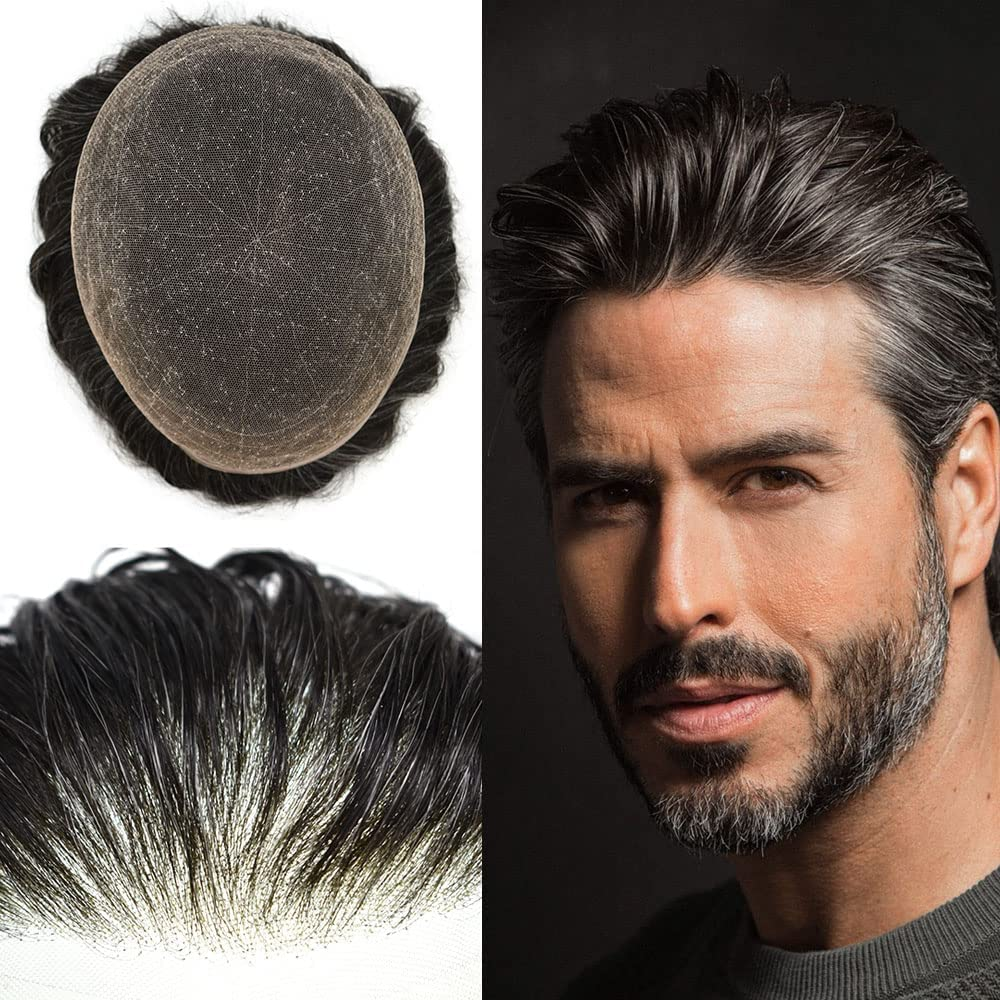 Swiss Lace Hairpieces Brethable Durable Lace Bleached Knots Super Soft Mens Wig