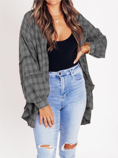 Last two hours 49%OFF🔥Women's Seams Raw Edge Washed Oversized Shirt Jacket with Pockets(BUY 2 FREE SHIPPING)