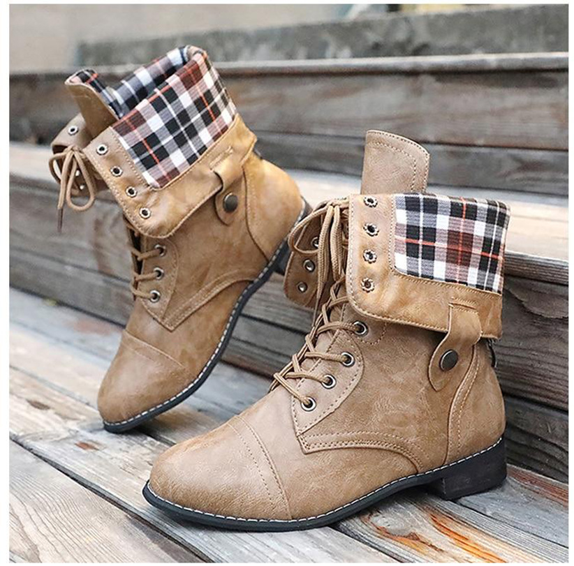New Women's Round Toe High Flat Heel Martin Boots Flat Heel