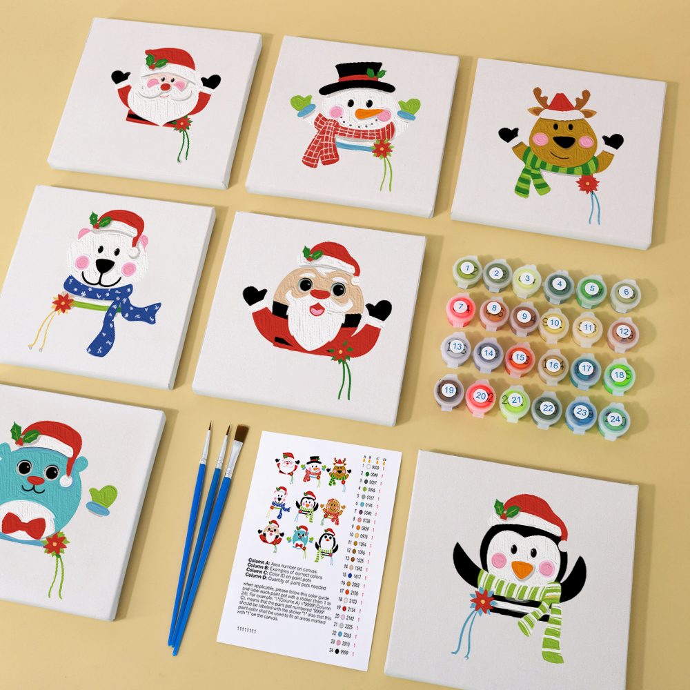 9 pieces, Christmas desktop accessories digital mini painting set, 15x15cm/5.9x5.9 inches, handmade for family leisure, perfect gift for friends and family.