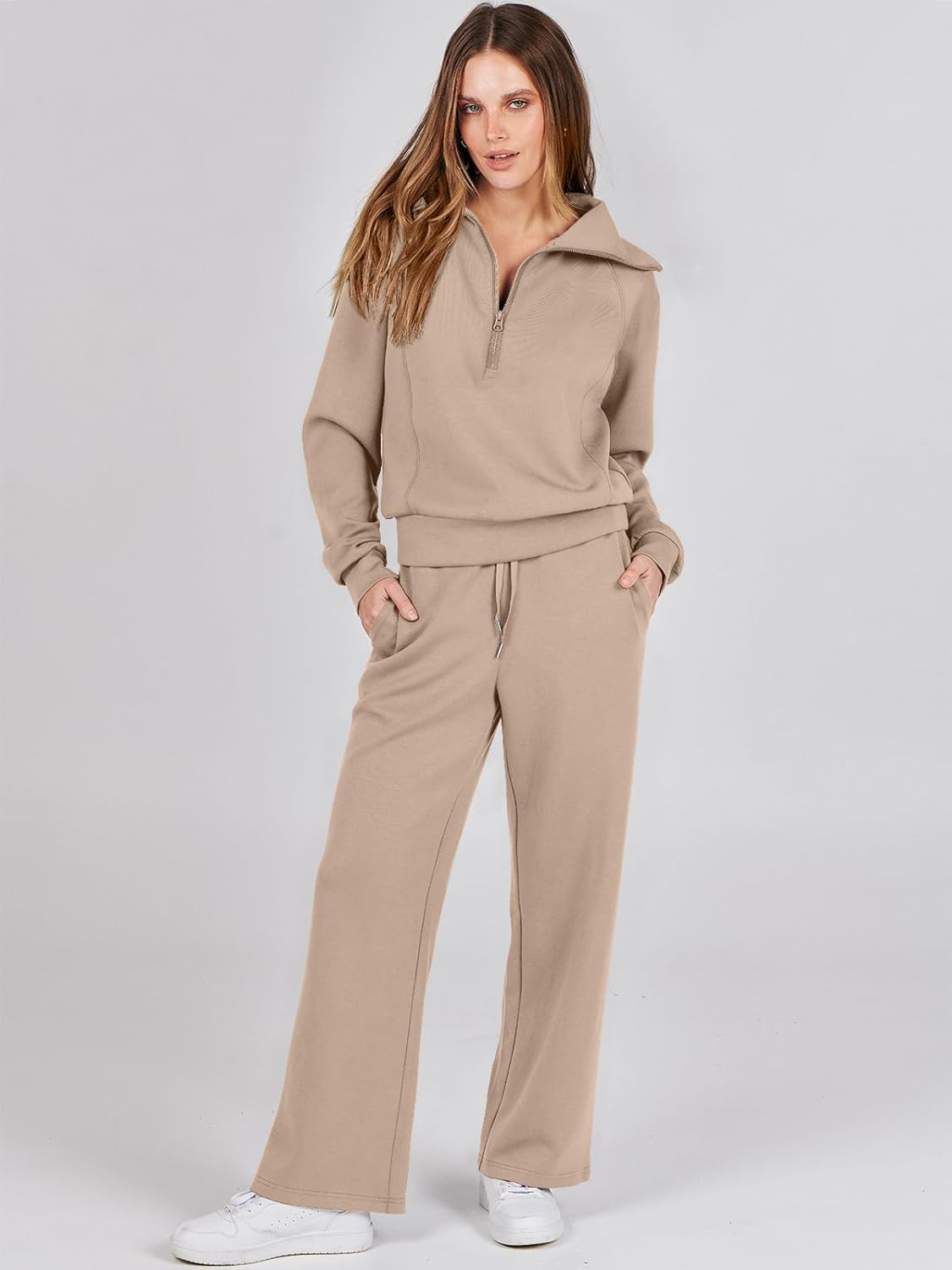 ANRABESS Women 2 Piece Outfits Sweatsuit Oversized Sweatshirt Sweatpants Tracksuit Sweat Lounge Matching Set 2024 Fall Trendy