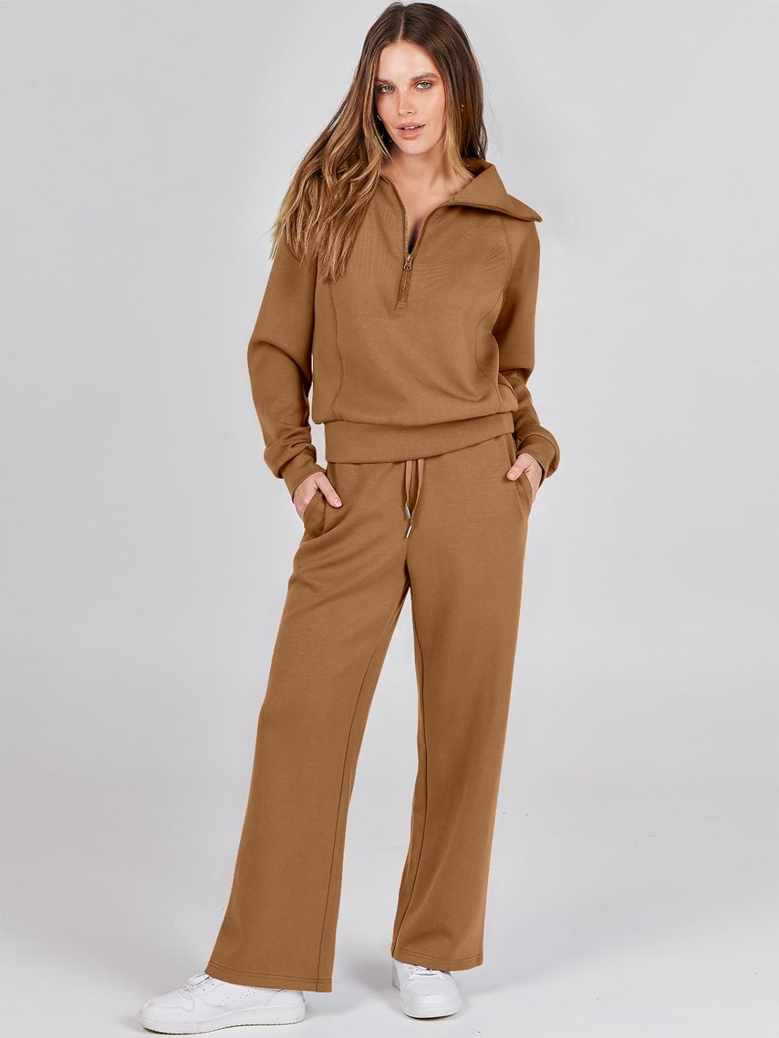 ANRABESS Women 2 Piece Outfits Sweatsuit Oversized Sweatshirt Sweatpants Tracksuit Sweat Lounge Matching Set 2024 Fall Trendy