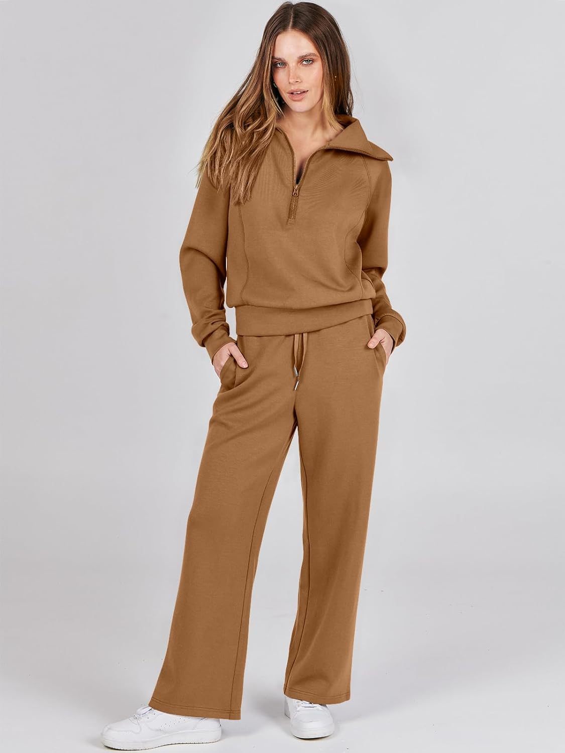 ANRABESS Women 2 Piece Outfits Sweatsuit Oversized Sweatshirt Sweatpants Tracksuit Sweat Lounge Matching Set 2024 Fall Trendy
