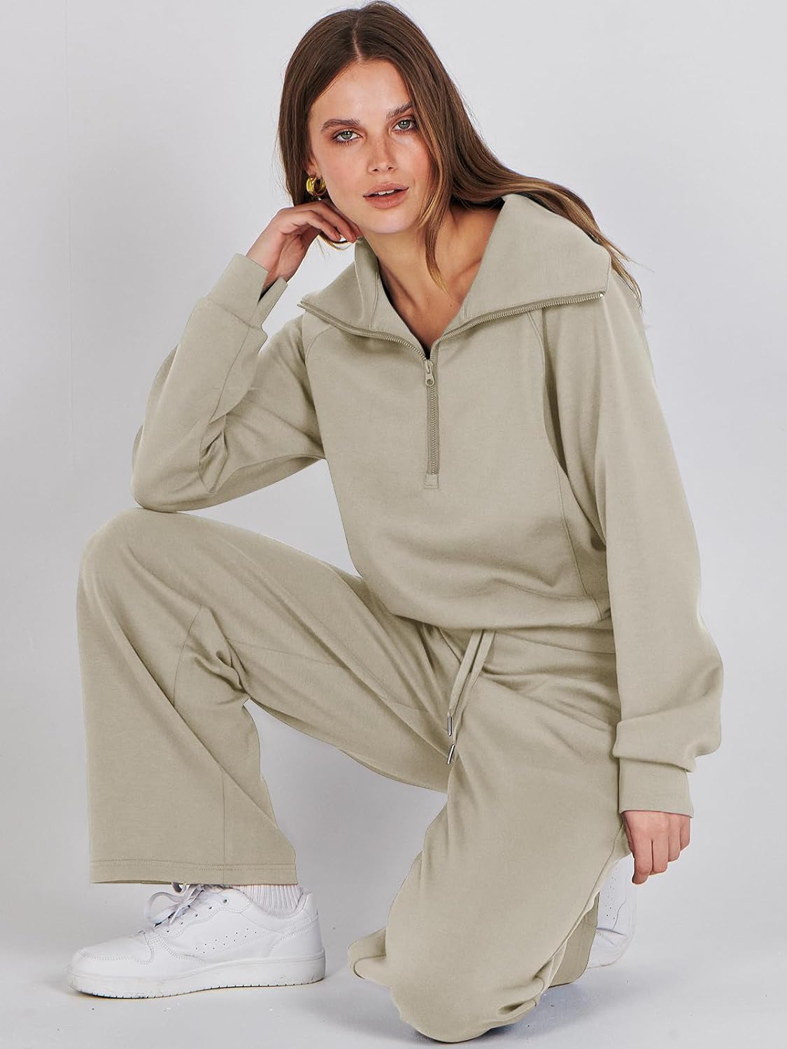 ANRABESS Women 2 Piece Outfits Sweatsuit Oversized Sweatshirt Sweatpants Tracksuit Sweat Lounge Matching Set 2024 Fall Trendy