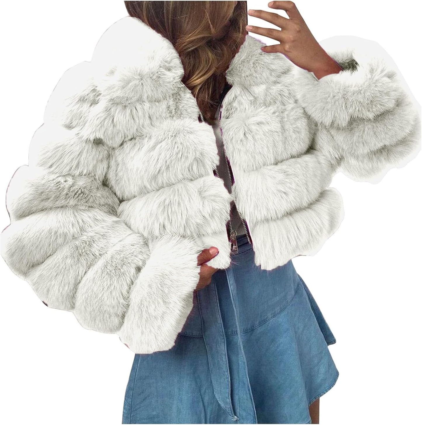 Women's Crop Fur Coat Plain Faux Fur Quilted Jacket Thick Warm Winter Jacket Teenager Girls Fur Jacket Zip Up Jacket Coat Faux Fur Jacket Long Sleeve Winter Coat Cuddly Jacket Winter Fur Coat