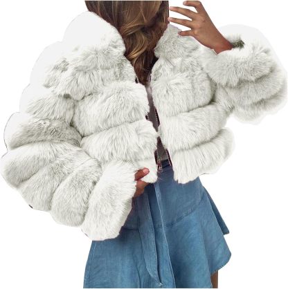 Women's Crop Fur Coat Plain Faux Fur Quilted Jacket Thick Warm Winter Jacket Teenager Girls Fur Jacket Zip Up Jacket Coat Faux Fur Jacket Long Sleeve Winter Coat Cuddly Jacket Winter Fur Coat