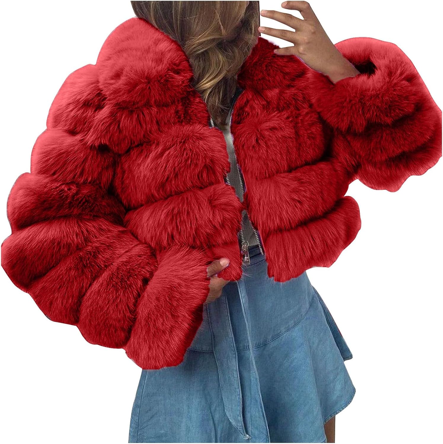 Women's Crop Fur Coat Plain Faux Fur Quilted Jacket Thick Warm Winter Jacket Teenager Girls Fur Jacket Zip Up Jacket Coat Faux Fur Jacket Long Sleeve Winter Coat Cuddly Jacket Winter Fur Coat