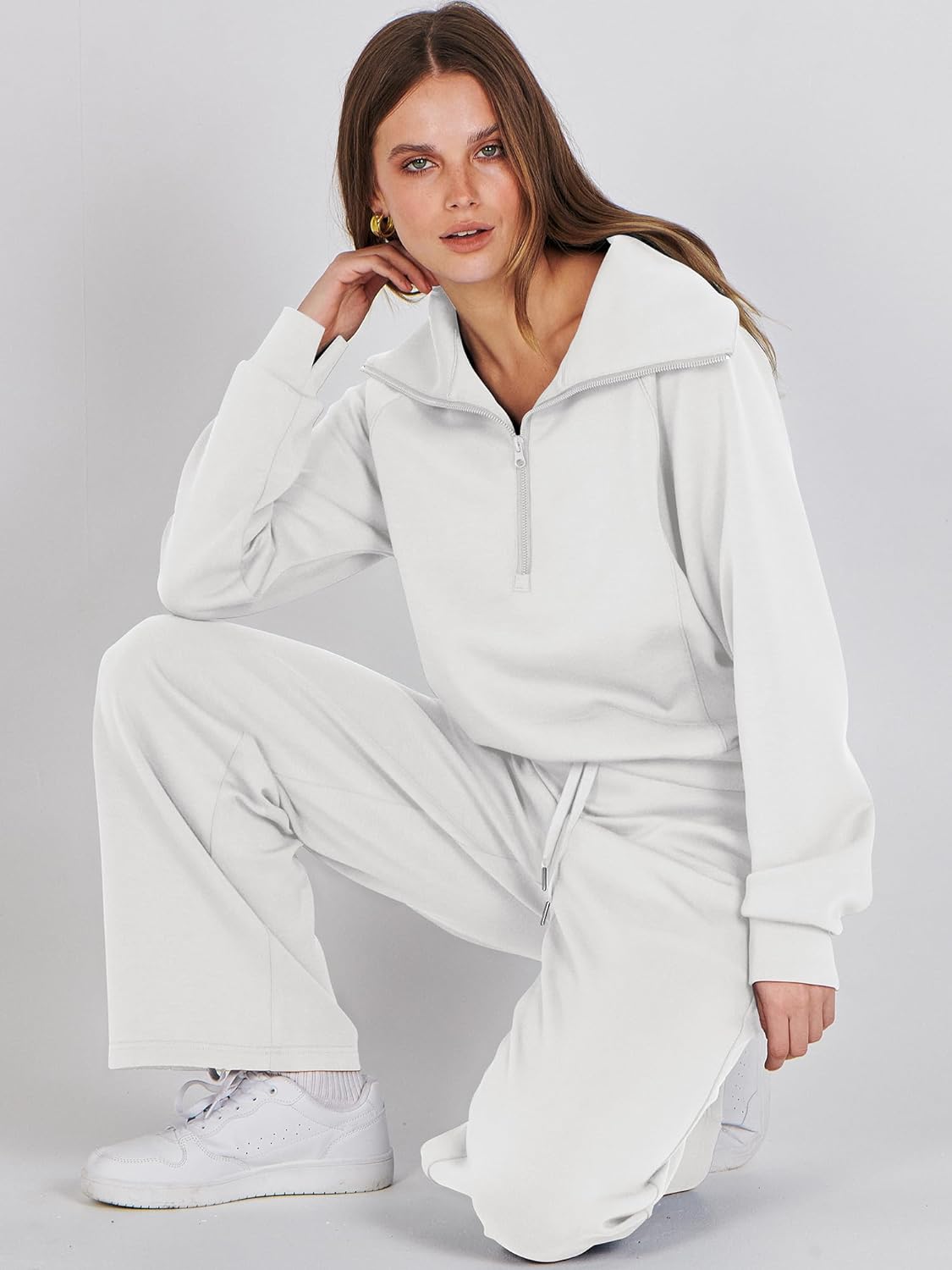ANRABESS Women 2 Piece Outfits Sweatsuit Oversized Sweatshirt Sweatpants Tracksuit Sweat Lounge Matching Set 2024 Fall Trendy