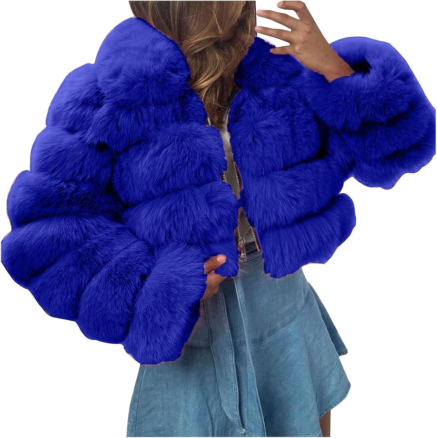 Women's Crop Fur Coat Plain Faux Fur Quilted Jacket Thick Warm Winter Jacket Teenager Girls Fur Jacket Zip Up Jacket Coat Faux Fur Jacket Long Sleeve Winter Coat Cuddly Jacket Winter Fur Coat