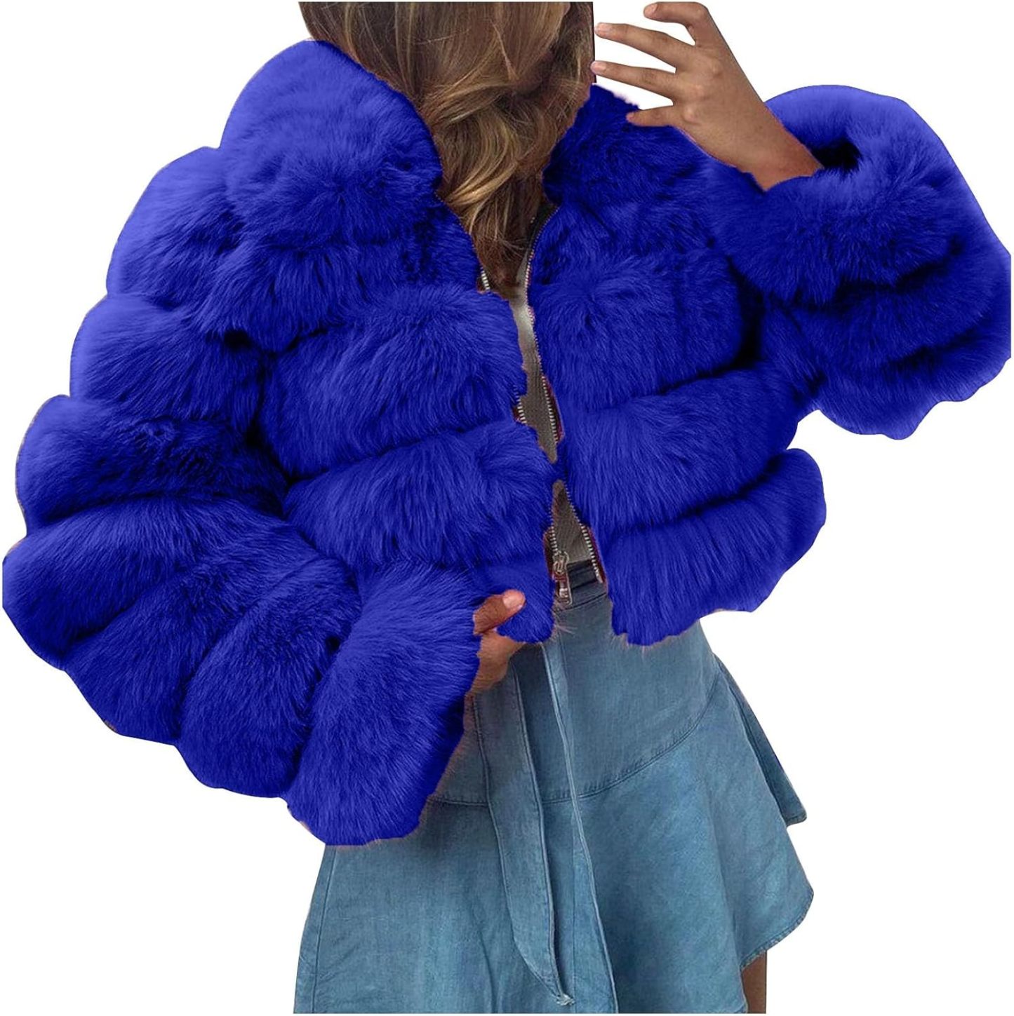 Women's Crop Fur Coat Plain Faux Fur Quilted Jacket Thick Warm Winter Jacket Teenager Girls Fur Jacket Zip Up Jacket Coat Faux Fur Jacket Long Sleeve Winter Coat Cuddly Jacket Winter Fur Coat