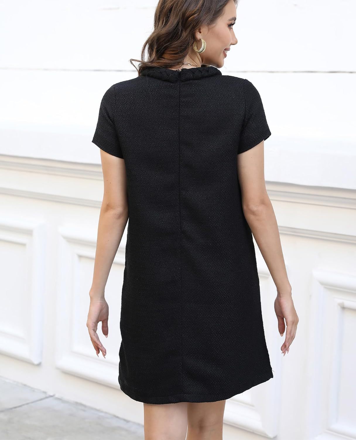 ✨HOT SALE✨2025 NEW Womens Tweed Jackie Dress Elegant Crew Neck Short Sleeve Button Bodycon Mini Dress