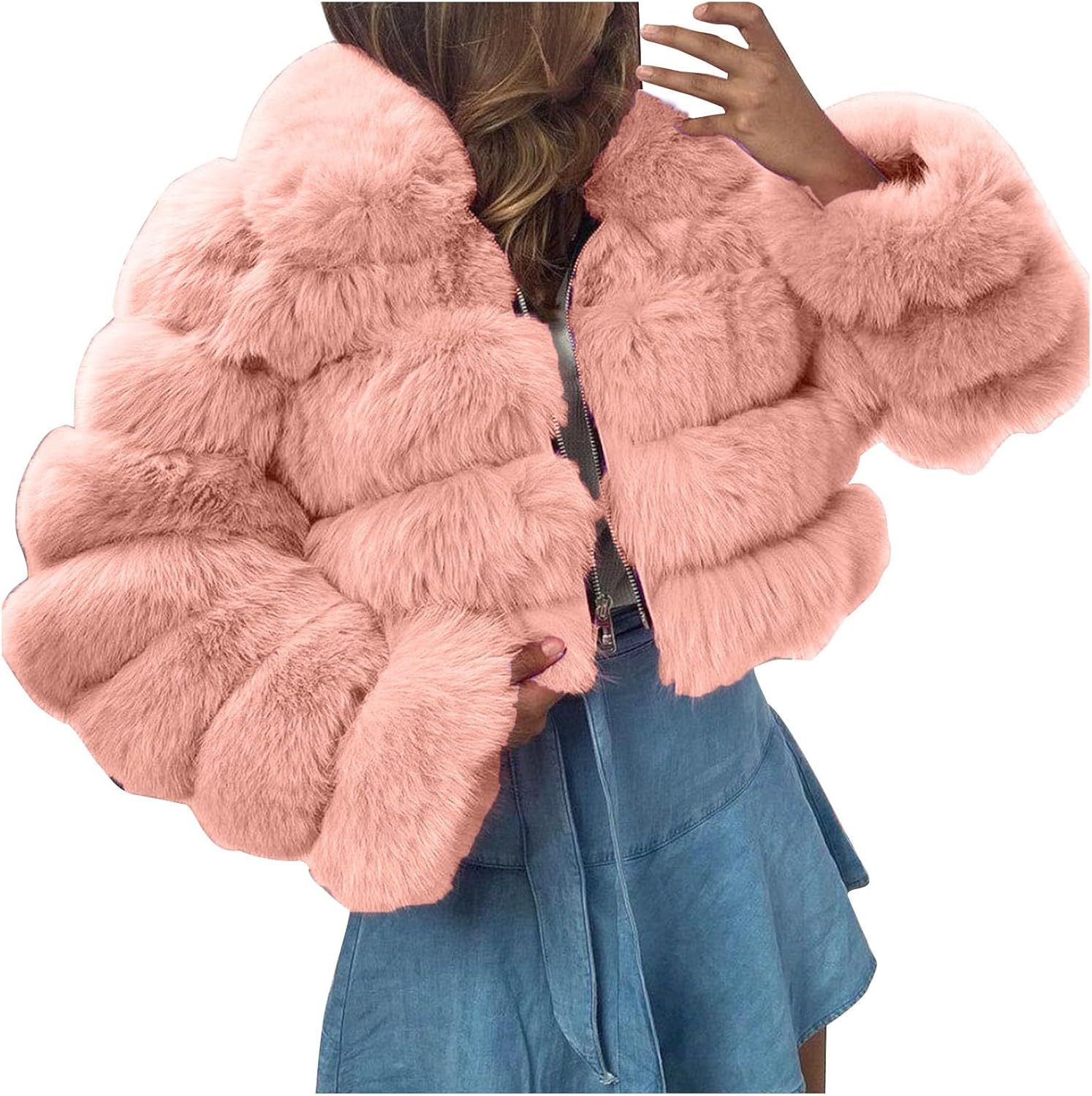 Women's Crop Fur Coat Plain Faux Fur Quilted Jacket Thick Warm Winter Jacket Teenager Girls Fur Jacket Zip Up Jacket Coat Faux Fur Jacket Long Sleeve Winter Coat Cuddly Jacket Winter Fur Coat