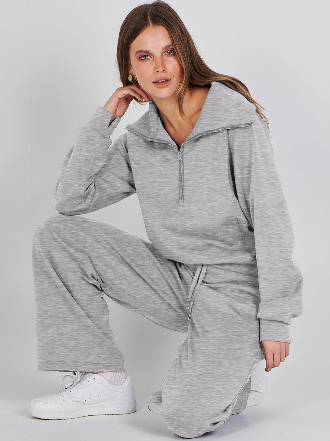 ANRABESS Women 2 Piece Outfits Sweatsuit Oversized Sweatshirt Sweatpants Tracksuit Sweat Lounge Matching Set 2024 Fall Trendy