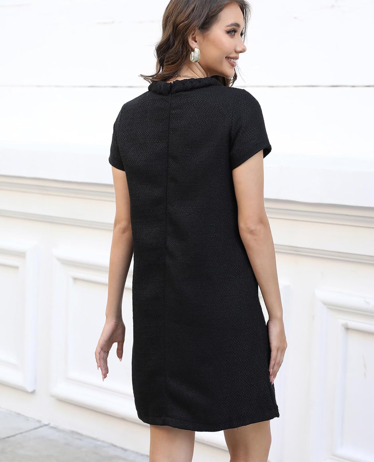 ✨HOT SALE✨2025 NEW Womens Tweed Jackie Dress Elegant Crew Neck Short Sleeve Button Bodycon Mini Dress