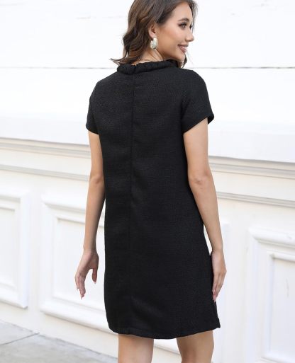 ✨HOT SALE✨2025 NEW Womens Tweed Jackie Dress Elegant Crew Neck Short Sleeve Button Bodycon Mini Dress