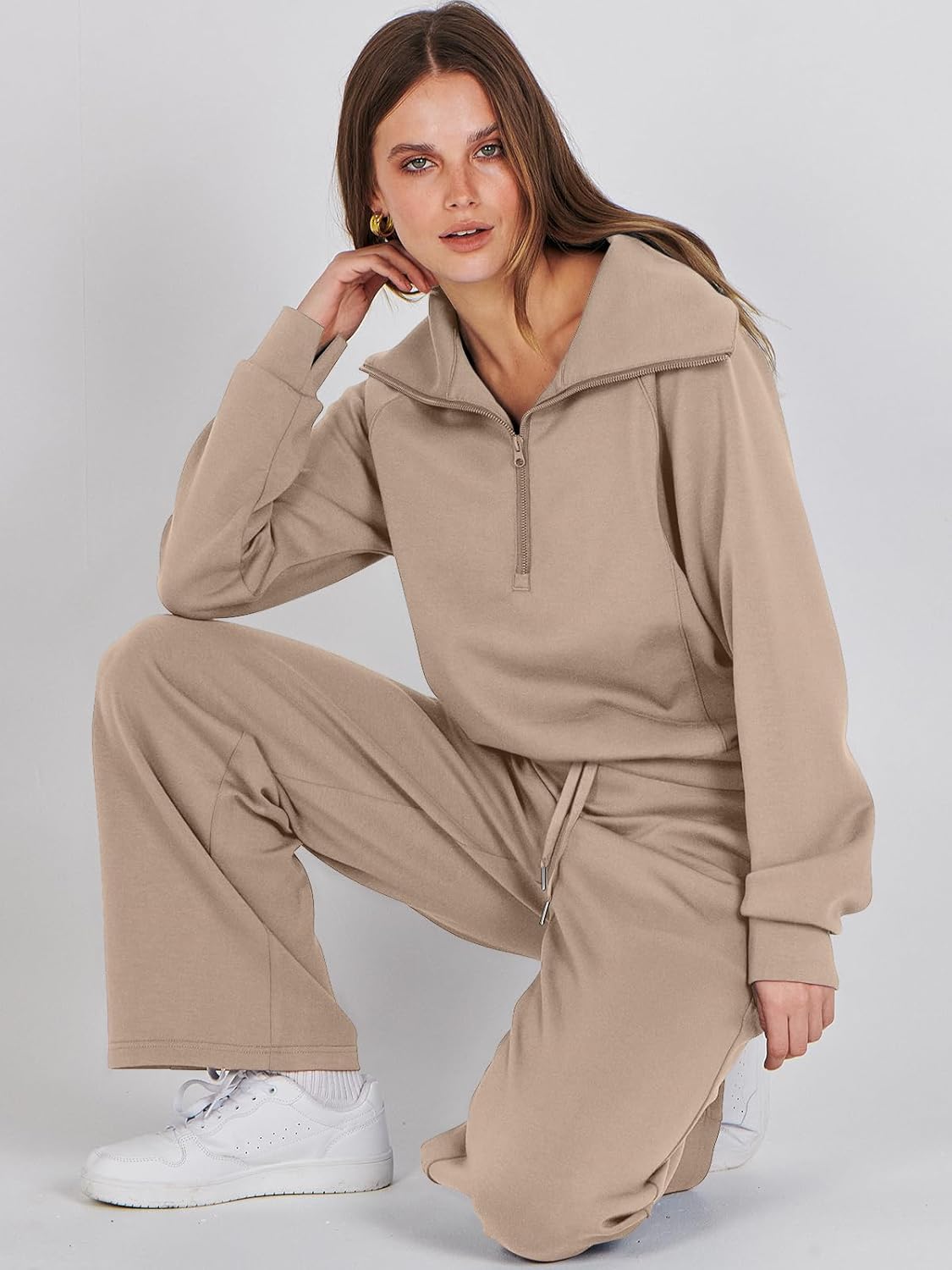 ANRABESS Women 2 Piece Outfits Sweatsuit Oversized Sweatshirt Sweatpants Tracksuit Sweat Lounge Matching Set 2024 Fall Trendy