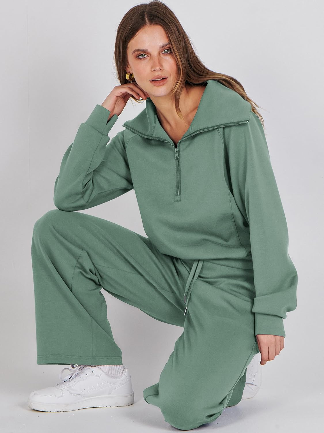 ANRABESS Women 2 Piece Outfits Sweatsuit Oversized Sweatshirt Sweatpants Tracksuit Sweat Lounge Matching Set 2024 Fall Trendy