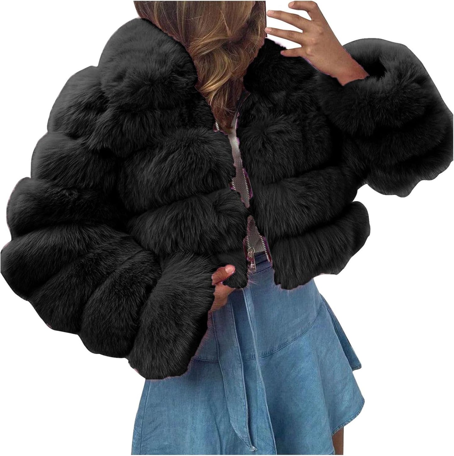 Women's Crop Fur Coat Plain Faux Fur Quilted Jacket Thick Warm Winter Jacket Teenager Girls Fur Jacket Zip Up Jacket Coat Faux Fur Jacket Long Sleeve Winter Coat Cuddly Jacket Winter Fur Coat