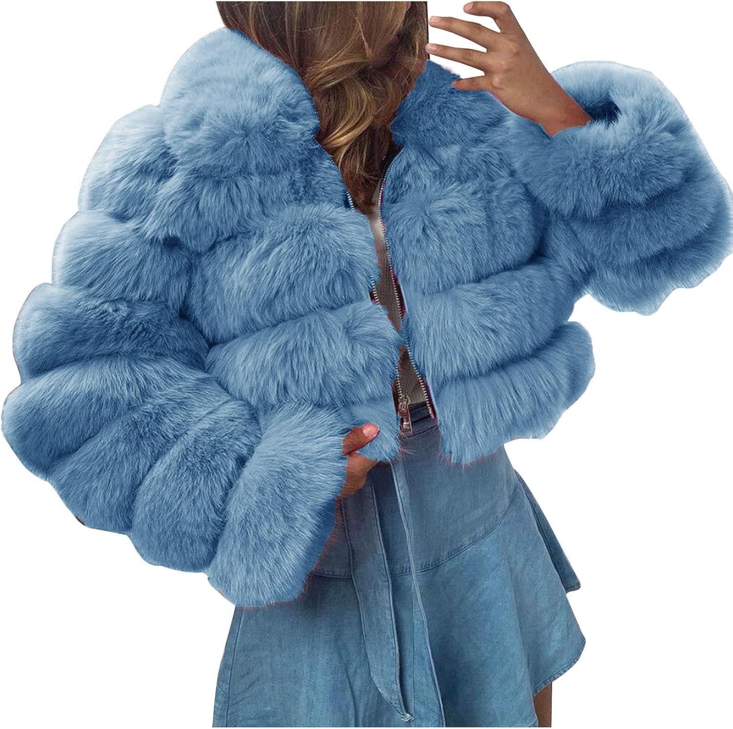 Women's Crop Fur Coat Plain Faux Fur Quilted Jacket Thick Warm Winter Jacket Teenager Girls Fur Jacket Zip Up Jacket Coat Faux Fur Jacket Long Sleeve Winter Coat Cuddly Jacket Winter Fur Coat