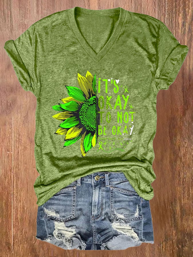 Women's It's Okay To Not Be Okay Print Casual T-Shirt